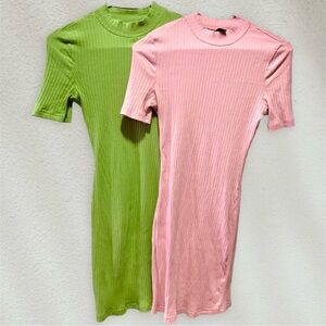 Two dresses one pink one green size S